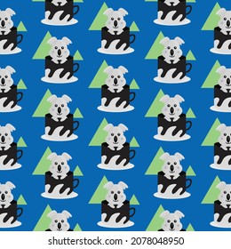Seamless pattern inside cup animal koala design