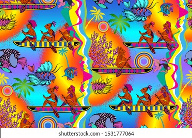 Seamless pattern inspired by the art of primitive people.  Suitable for fabric, wrapping paper and the like