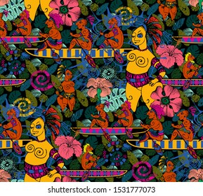 Seamless pattern inspired by the art of primitive people.  Suitable for fabric, wrapping paper and the like