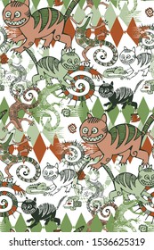 Seamless pattern inspired by the art of primitive people.  Suitable for fabric, wrapping paper and the like