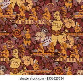 Seamless pattern inspired by the art of primitive people.  Suitable for fabric, wrapping paper and the like