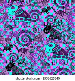 Seamless pattern inspired by the art of primitive people.  Suitable for fabric, wrapping paper and the like