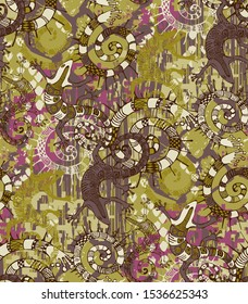 Seamless pattern inspired by the art of primitive people.  Suitable for fabric, wrapping paper and the like