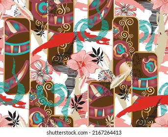 Seamless pattern inspired by Art Deco style. Vector illustration. Suitable for fabric, wrapping paper, mural, digital paper, wallpaper and the like.