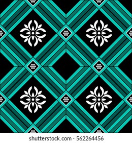 Seamless pattern inspired by Buddhist Temple traditional ornament. Trellis Oriental print. Buddhism theme. Abstract colorful background. Vector illustration.