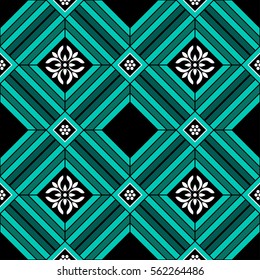 Seamless pattern inspired by Buddhist Temple traditional ornament. Trellis Oriental print. Buddhism theme. Abstract colorful background. Vector illustration.