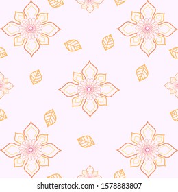 Seamless pattern inspired by henna painting patterns.Henna patterns consisting of floral,leaves, dots,dotted lines, circles, doodle for making fabric patterns, backgrounds, wallpapers,wedding.