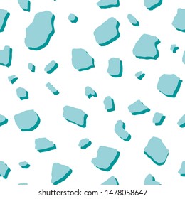 Seamless pattern inspired by Italian terrazzo flooring. Composed with light blue and turquoise little irregular stones on white background.