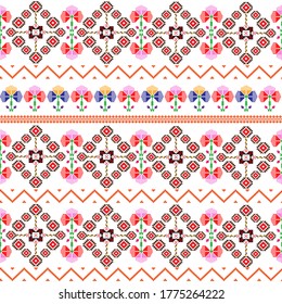 Seamless pattern inspired by Romanian folk traditional embroidery; colorful design pixel art with traditional motif