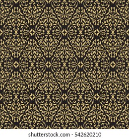 Seamless pattern inspired by victorian ornaments. Black and gold color