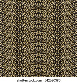 Seamless pattern inspired by victorian ornaments. Black and gold color