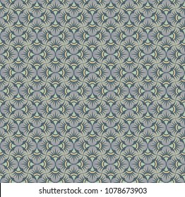 seamless pattern with interacting flowers in green yellow and purple shades