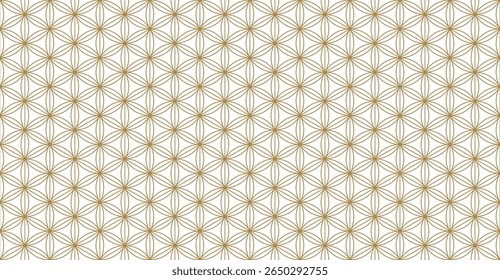 seamless pattern of interconnected circles forming a geometric "Flower of Life" motif in elegant gold lines on a pristine white background. Perfect for spiritual, luxurious, or decorative designs.