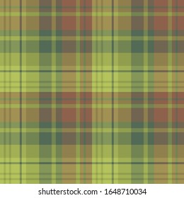Seamless pattern in interesting cozy green and brown colors for plaid, fabric, textile, clothes, tablecloth and other things. Vector image. 