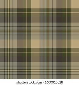 Seamless pattern in interesting discreet gray, dark green and beige colors for plaid, fabric, textile, clothes, tablecloth and other things. Vector image. 