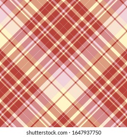 Seamless pattern in interesting red, light pink and yellow colors for plaid, fabric, textile, clothes, tablecloth and other things. Vector image. 2