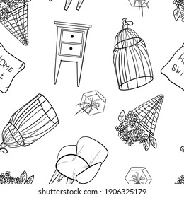 
seamless pattern with interior items. print for design of fabric and interior items
