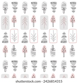 Nahtloses Muster oder Inneres Textil und Papier Sanfter Hintergrund im skandinavischen Stil für Kinder Bettwäsche Stoff Tapetenverpackung Druck Handgezeichneter Vektor.