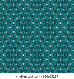 Seamless pattern of interlacing lines with diamonds. Blue.