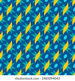 Ein nahtloses Muster aus ineinander greifenden geometrischen Formen mit lebendigen Farben, die ein durchgehendes, sich wiederholendes Design ohne sichtbare Kanten oder Lücken bilden.