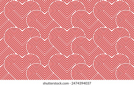 A seamless pattern of interlocking hearts in red and white. Ideal for Valentine’s Day themes and decorative backgrounds in microstock collections.