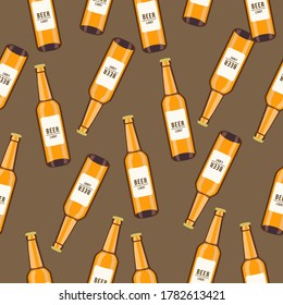 Seamless pattern for international beer day. Pattern with bottles of light beer. Text on the bottle