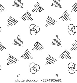 Seamless pattern of intersected circles and progress bar is made of line icons 
