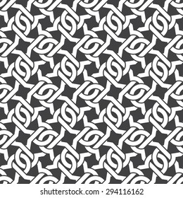 Seamless pattern of intersecting curly brackets with swatch for filling. Celtic chain mail. Fashion geometric background for web or printing design.