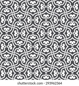 Seamless pattern with intersecting dark stripes and scrolls in the traditional Arabic style. Abstract decorative ornamental lattice.