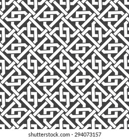 Seamless pattern of intersecting hexagonal braces with swatch for filling. Celtic chain mail. Fashion geometric background for web or printing design.