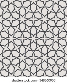 Seamless pattern with intersecting poly lines, polygons, stars. Abstract ornament in Arabic style. Arabesque.