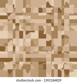 Seamless pattern. Intersecting rounded five-pointed stars and squares. Camouflage. The colors of old paper.