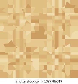Seamless pattern. Intersecting rounded five-pointed stars and squares. Camouflage. The colors of old paper.