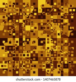 Seamless pattern. Intersecting rounded five-pointed stars and squares. Camouflage. The colors of gold.