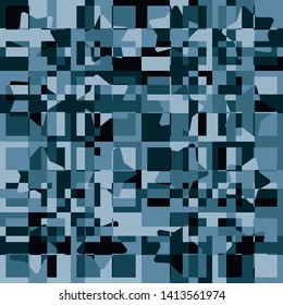 Seamless pattern. Intersecting rounded five-pointed stars and squares. Camouflage. Colors of winter and ice.