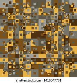 Seamless pattern. Intersecting rounded five-pointed stars and squares. Camouflage. The colors of gold.