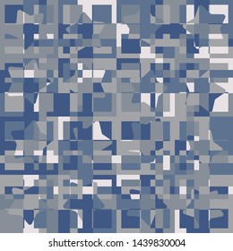 Seamless pattern. Intersecting rounded five-pointed stars and squares. Camouflage. Colors of winter and ice.