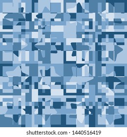 Seamless pattern. Intersecting rounded five-pointed stars and squares. Camouflage. Colors of winter and ice.