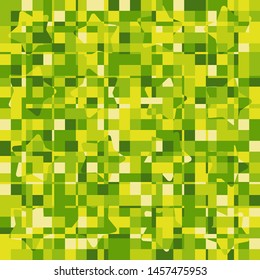 Seamless pattern. Intersecting rounded five-pointed stars and squares. Camouflage. The colors of green forest.