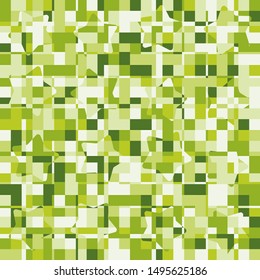 Seamless pattern. Intersecting rounded five-pointed stars and squares. Camouflage. The colors of green forest.