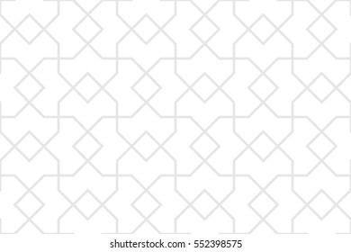 Seamless pattern with intersecting straight stripes, poly lines, polygons on white. Abstract ornament in ethnic style. Arabesque background. 