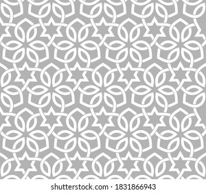 Seamless pattern with intersecting stripes, poly lines, polygons and stars. Abstract monochrome ornament in Arabic style. Arabesque stylish design. Design for wallpaper, fabric and wrapping.