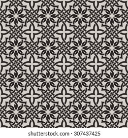 Seamless pattern with intersecting stripes, poly lines, polygons. Abstract ornament in Arabic style. Arabesque.