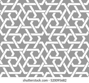 Seamless pattern with intersecting stripes, poly lines, polygons. Abstract ornament in Arabic style. Arabesque.