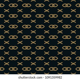 Seamless pattern of intersecting thin gold lines on black background. Abstract seamless ornament.