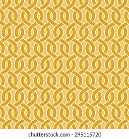 Seamless pattern of intersecting waves with swatch for filling. Celtic gold chain mail. Fashion geometric background for web or printing design.