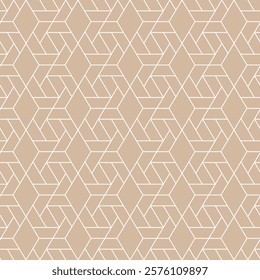 A seamless pattern with intersecting white lines forming diamond and angular shapes on a beige background. Ideal for modern decor, wallpapers, and graphic projects.