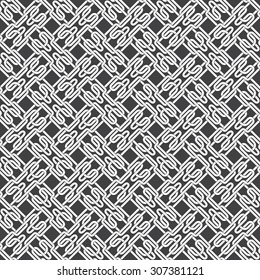 Seamless pattern of intertwined H-shaped strips with swatch for filling. Fashion background for web or printing design