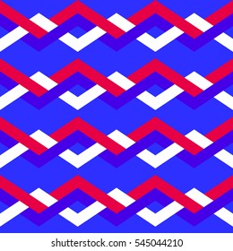 Seamless pattern with intertwined wires in blue, red and white colors. Vector.