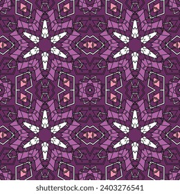 Seamless pattern with intertwining decorative elements. Purple palette. Vector illustration